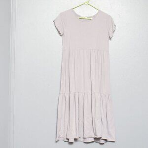 See you Monday gray short sleeve baby doll tiered dress